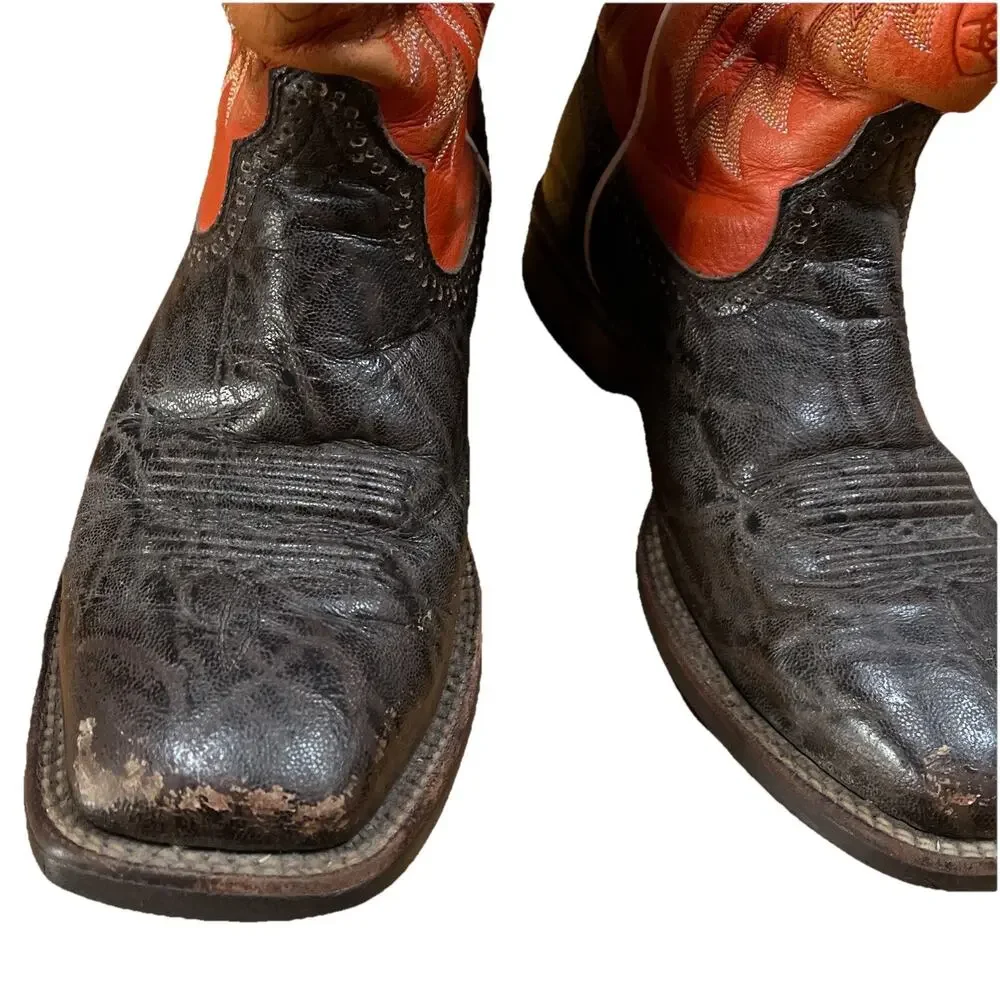 Ariat Cowboy Boots Quickdraw Western Square Toe Orange Brown Mens Size 9 EE